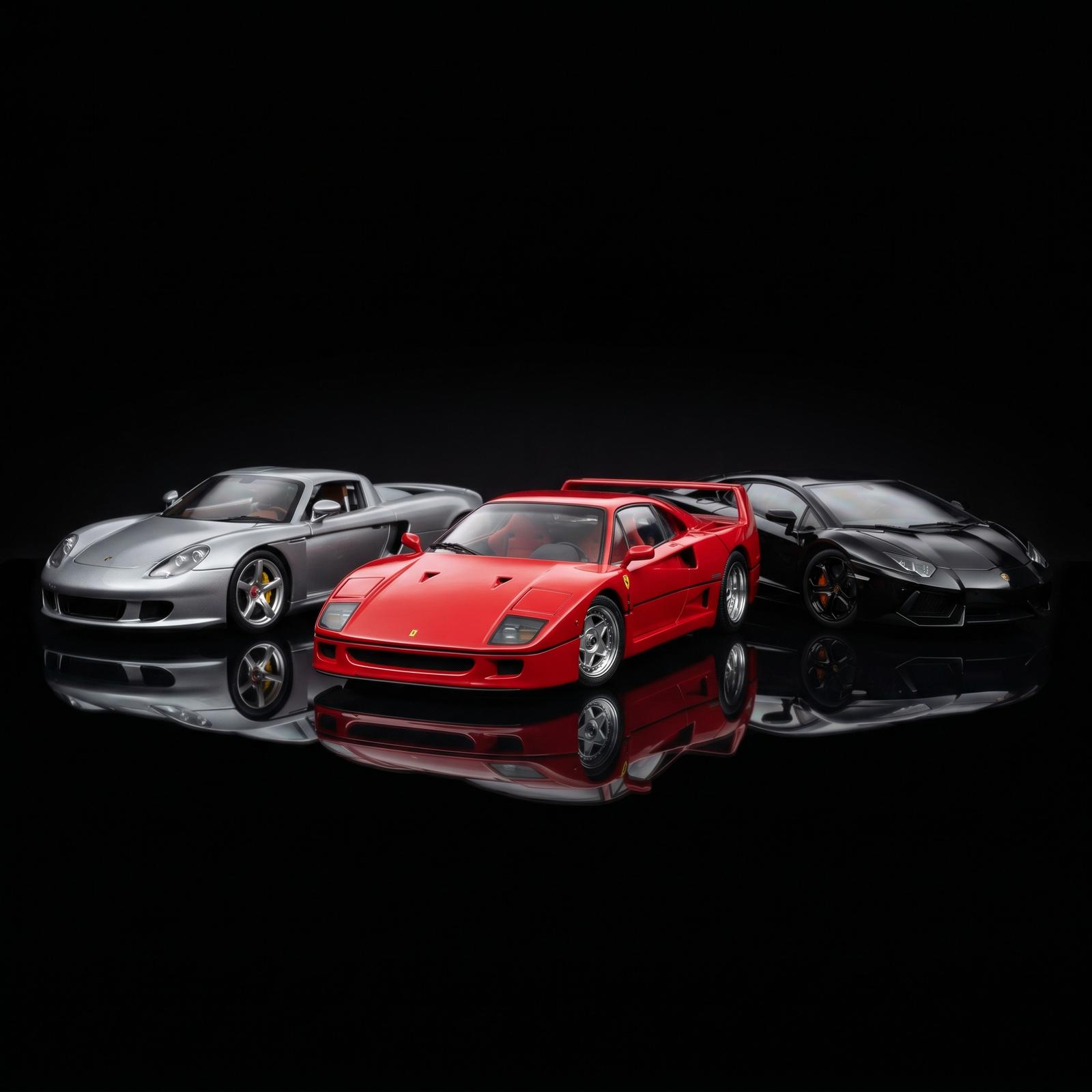 Novas miniaturas de carros diecast — modelos Porsche, Lamborghini e Ferrari à escala