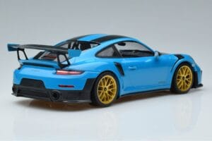 Porsche 911 991.2 GT3 RS Weissach Package Miami Azul Jantes Douradas Minichamps 1:18 153068310 Metal - imagem 2 de 6
