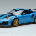 Porsche 911 991.2 GT3 RS Weissach Package Miami Azul Jantes Douradas Minichamps 1:18 153068310 Metal