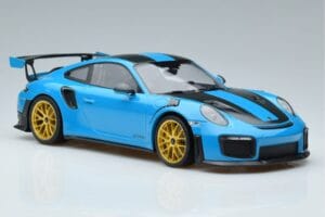 Porsche 911 991.2 GT3 RS Weissach Package Miami Azul Jantes Douradas Minichamps 1:18 153068310 Metal - imagem 4 de 6