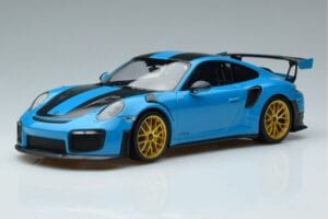Porsche 911 991.2 GT3 RS Weissach Package Miami Azul Jantes Douradas Minichamps 1:18 153068310 Metal
