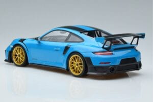 Porsche 911 991.2 GT3 RS Weissach Package Miami Azul Jantes Douradas Minichamps 1:18 153068310 Metal - imagem 5 de 6