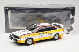 Audi Quattro A2 Audi Sport #1 W. Röhrl / C. Geistdörfer DNF Sanyo Rally of New Zealand 1984 Minichamps 1:18 155841101 Metal - imagem 6 de 6