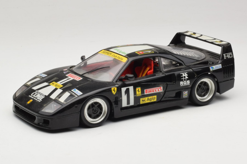 Ferrari F40 Pirelli Agip #1 Preto Bburago 1:18 3332-B1 Metal