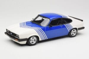 Ford Capri Mk2 3.0 Branco com Riscas Azuis Minichamps 1:18 155788600 Metal