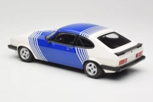 Ford Capri Mk2 3.0 Branco com Riscas Azuis Minichamps 1:18 155788600 Metal - imagem 5 de 6