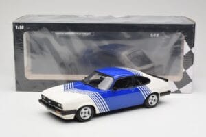 Ford Capri Mk2 3.0 Branco com Riscas Azuis Minichamps 1:18 155788600 Metal - imagem 6 de 6