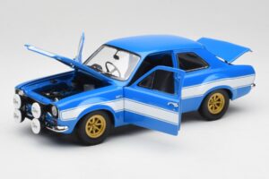 Ford Escort Mk1 RS 1600 Azul Branco Riscas Minichamps 1:18 100688102 Metal - imagem 2 de 8