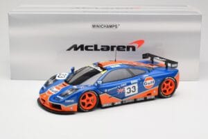 McLaren F1 GTR Gulf Racing #33 S. Bellm / A. Weaver / J. Lehto 24 Hours of Le Mans 1996 Minichamps 1:18 530133633 Metal - imagem 8 de 8