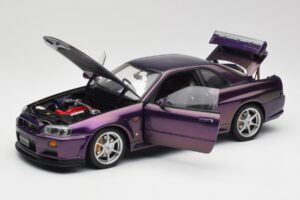 Nissan Skyline GT-R R34 V-Spec Midnight Roxo AUTOart 1:18 77305 Metal - imagem 2 de 8