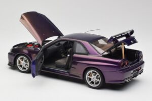 Nissan Skyline GT-R R34 V-Spec Midnight Roxo AUTOart 1:18 77305 Metal - imagem 5 de 8