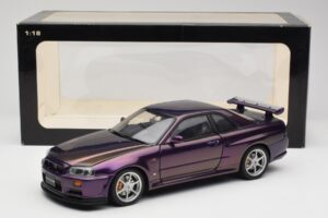 Nissan Skyline GT-R R34 V-Spec Midnight Roxo AUTOart 1:18 77305 Metal - imagem 8 de 8