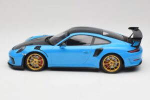 Porsche 911 991.2 GT3 RS Weissach Package Azul & Rodas Douradas Minichamps 1:18 153068232 Metal - imagem 3 de 6