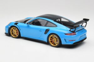 Porsche 911 991.2 GT3 RS Weissach Package Azul & Rodas Douradas Minichamps 1:18 153068232 Metal - imagem 5 de 6