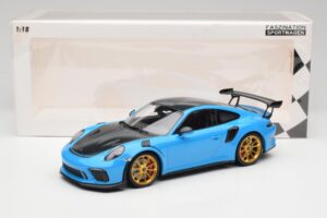Porsche 911 991.2 GT3 RS Weissach Package Azul & Rodas Douradas Minichamps 1:18 153068232 Metal - imagem 6 de 6
