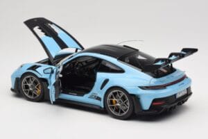 Porsche 911 992 GT3 RS Weissach Pack Gulf Blue Norev 1:18 187367 Metal - imagem 5 de 8