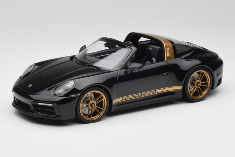 Porsche 911 992 Targa Porsche Design Preto & Dourado Concept Minichamps 1:18 PORSCHE001 Metal