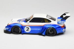 Porsche 911 993 RWB X Liberty Walk Branco Com Azul GT Spirit 1:18 GT530 Resina - imagem 3 de 8