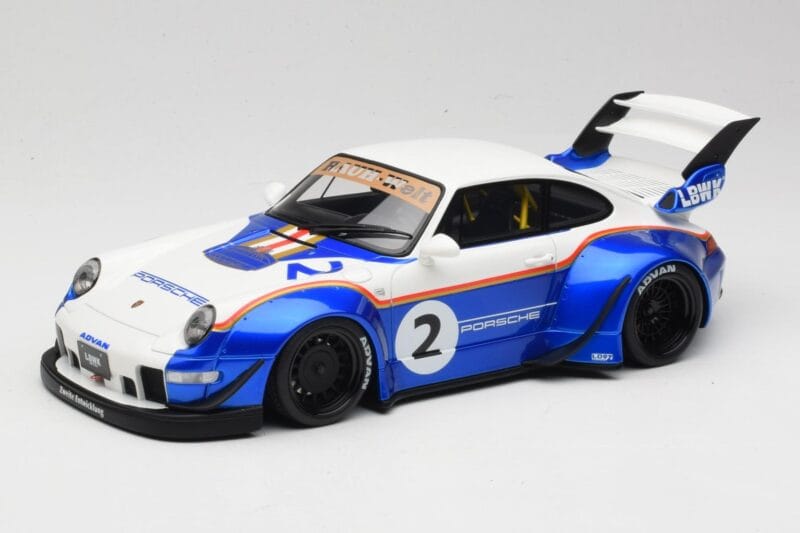 Porsche 911 993 RWB X Liberty Walk Branco Com Azul GT Spirit 1:18 GT530 Resina