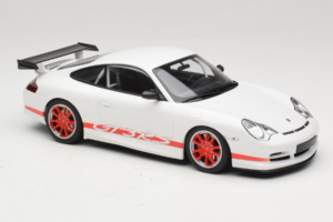 Porsche 911 996 GT3 RS Branco Faixa Vermelha Minichamps 1:18 155062020 Metal - imagem 4 de 6