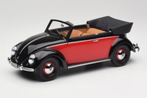Volkswagen Beetle Cabriolet Preto & Vermelho Minichamps 1:18 107054132 Resina