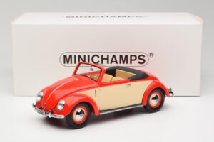 Volkswagen Beetle Hebmuller Cabriolet Vermelho & Creme Minichamps 1:18 107054231 Resina - imagem 6 de 6