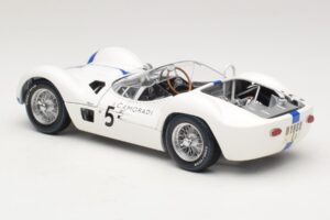 Maserati Tipo 61 #5 S. Moss / D. Gurney Camoradi ADAC 1000km Nurburgring Winner 1960 Minichamps 1:18 100601205 Metal - imagem 7 de 8
