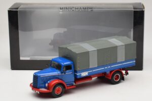 Mercedes L 315 Camião de Plataforma Azul Vermelho Minichamps 1:43 439034420 Metal - imagem 6 de 6