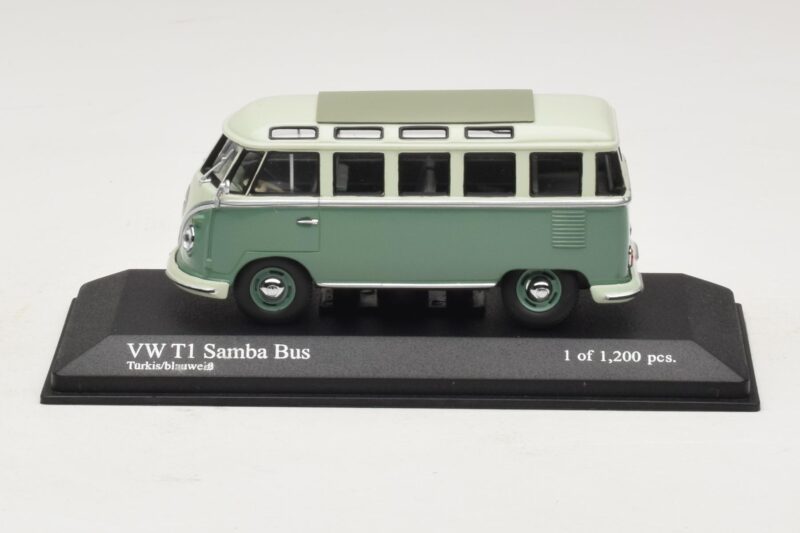 Volkswagen T1 Samba Bus Azul Turquesa Branco Minichamps 1:43 430052306 Metal