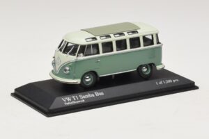 Volkswagen T1 Samba Bus Azul Turquesa Branco Minichamps 1:43 430052306 Metal - imagem 2 de 4