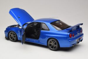 Nissan Skyline GT-R R34 V-Spec II Azul Metálico OEM Jantes KK-Scale 1:12 KKDC120211-1 Metal - imagem 5 de 8